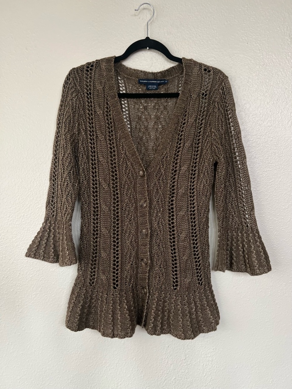 Romantic Bell Sleeve Layering Knit Linen Boho Chic Cardigan size Medium